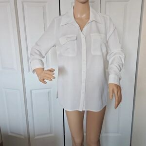 Notations Classic White Blouse Small. Versatile Long Sleeve or Elbow Sleeve